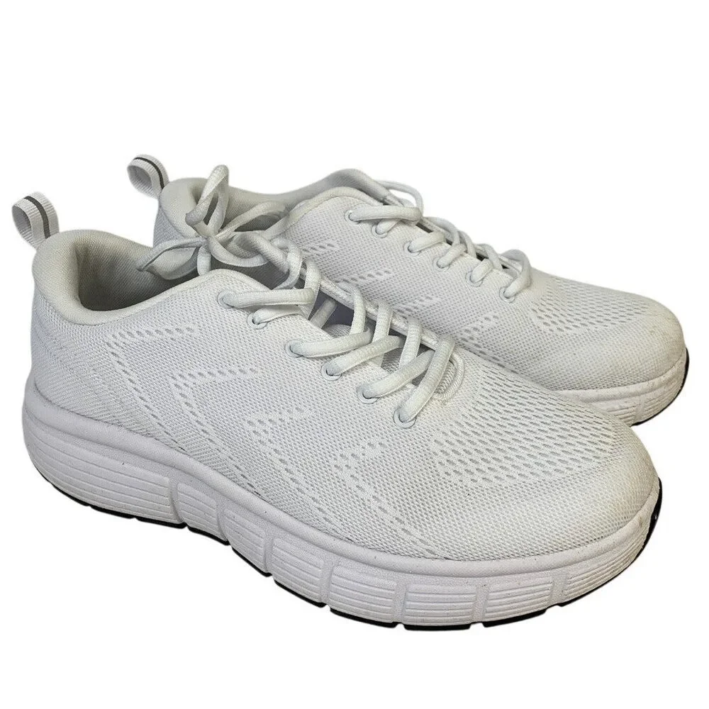 Kirkland Signature Mens 8.5 White Sneaker Comfort Walker Lace Up Round Toe Shoes